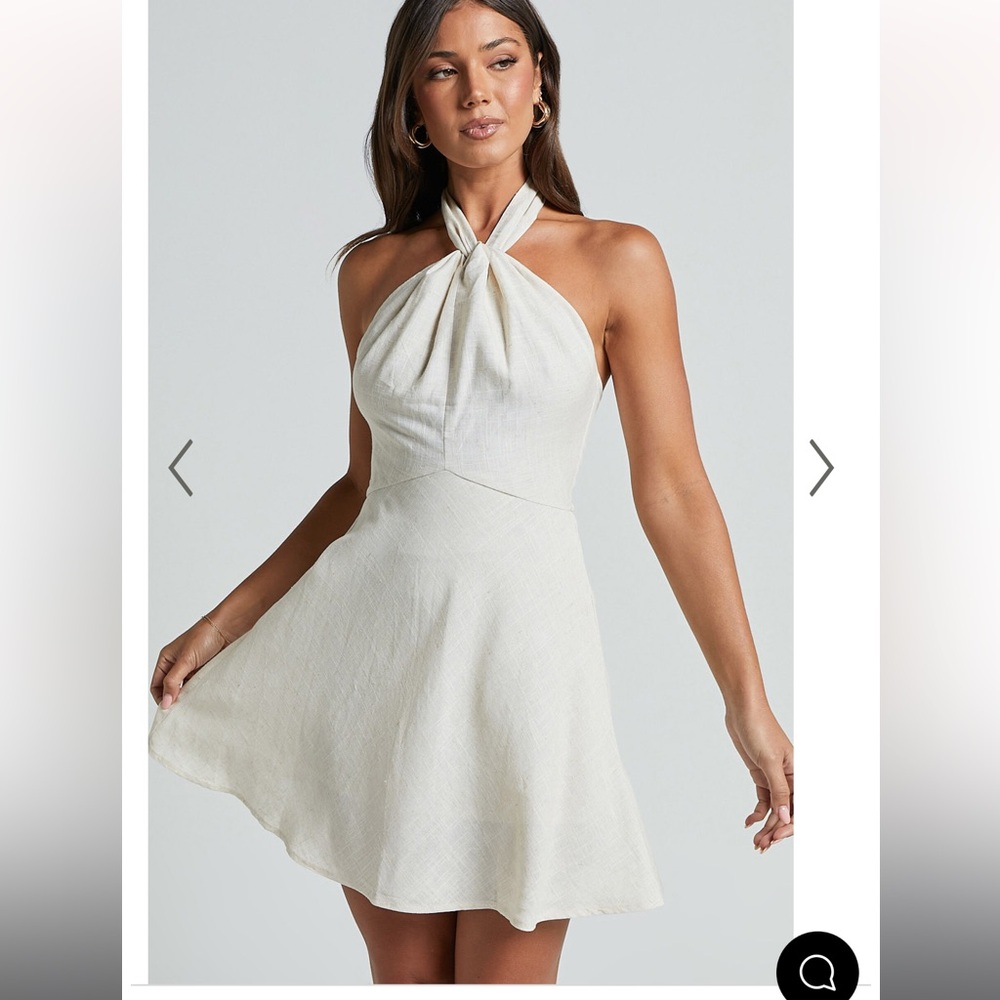 LOUIE MINI DRESS - LINEN HALTER NECK DRESS IN NATURAL